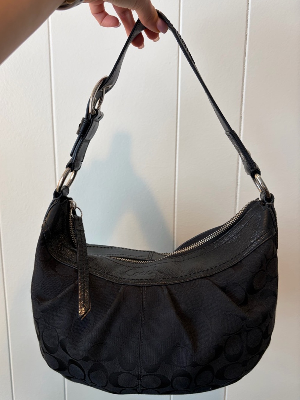 Coach Black Signature Crescent Hobo Bag